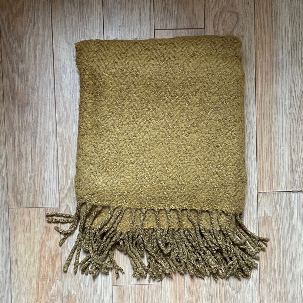 Cozy Mustard Throw Blanket with Fringe